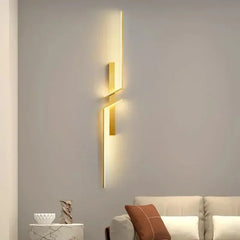 Modern Geometric LED Wall Sconce with Black Finish and Gold Accents