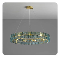 Gold Ring Chandelier with Textured Butterfly Glass Cubes