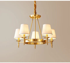 Polished Copper Ring Chandelier with Fabric Shades