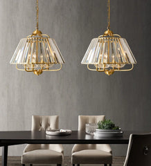 Brass Crystal Faceted Pendant Light with Fan Shape Shade Design