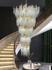 Gold Crystal Tiered Waterfall Chandelier with Cascading Petals