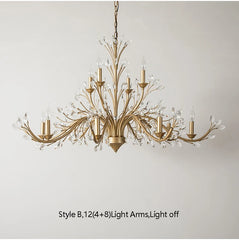 Brushed Gold Crystal Floral Chandelier Light Fixture