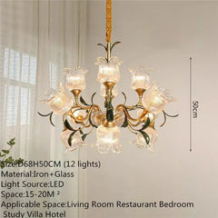 Gold Floral Glass Chandelier Multi-Arm Pendant Light
