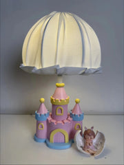 Pink Castle Table Lamp Children's Room Fabric Shade Accent Lamp