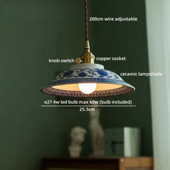 Pendant light with labeled parts on a dark green wall background