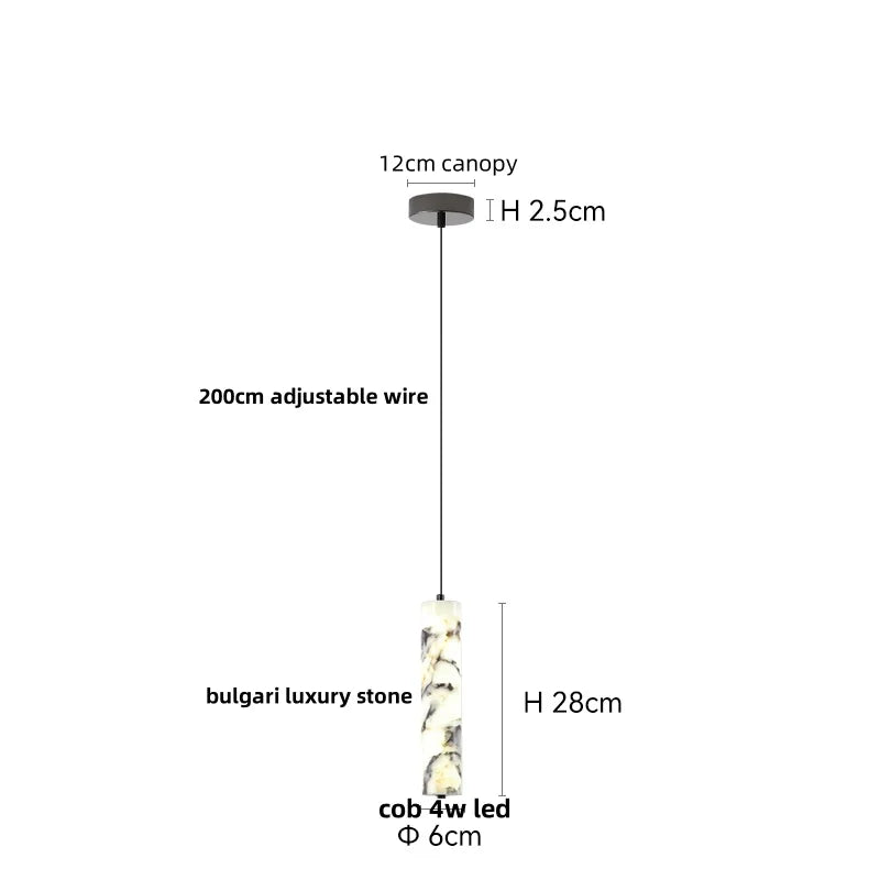 Diagram of a pendant light with measurements on a white background