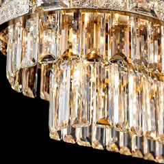 Gold Crystal Tiered Ring Chandelier with Rectangular Faceted Gems