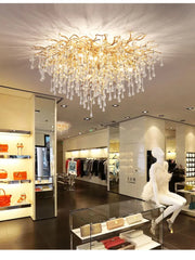 Gold Branch Crystal Droplet Chandelier Light with Metal Frame