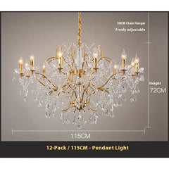 Gold Crystal Candelabra Chandelier with Clear Crystal Droplets