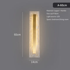 Wall-mounted light fixture with dimensions and material details on a gray background