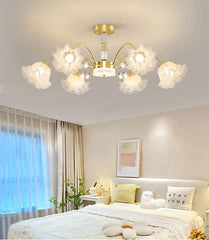 Gold Floral Semi-Flush Ceiling Light Chandelier Fixture