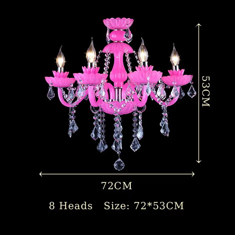 A detail shot of the central column and tiered structure of the red crystal chandelier.