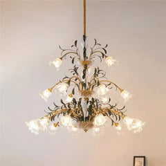 Gold Floral Glass Chandelier Multi-Arm Pendant Light