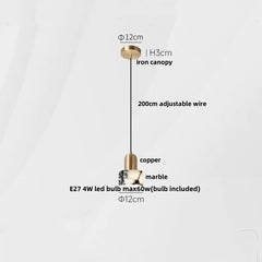 Pendant light with labeled components on a white background