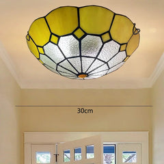 Blue Stained Glass Scalloped Semi-Flush Ceiling Light