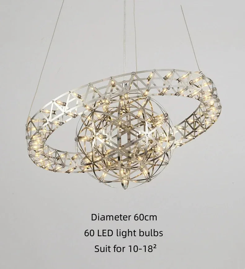 Modern chandelier with 60 LED light bulbs on a gray background