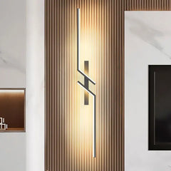 Modern Geometric LED Wall Sconce with Black Finish and Gold Accents