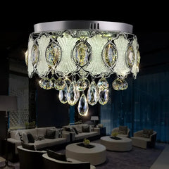 Chrome Teardrop Crystal Chandelier with Scalloped Gold Frame