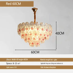 Gold Finish Chandelier with Frosted Glass Shades and Rose Bud Accents