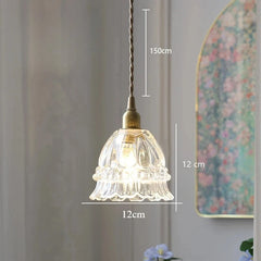 Pendant light with measurements on a neutral background