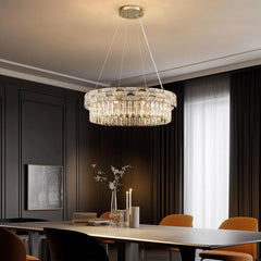 Gold Crystal Tiered Ring Chandelier with Rectangular Faceted Gems