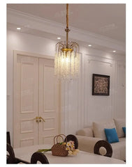 Gold Metal Frame Cascading Crystal Pendant Light Fixture