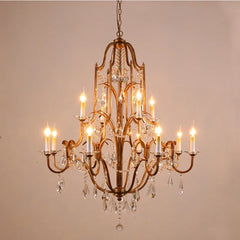 Gold Candelabra Crystal Chandelier with Ornate Metal Frame and Drips
