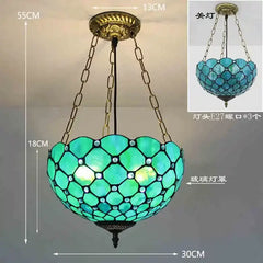 Tiffany Style Stained Glass Bead Pendant Light Bronze Finish Chain