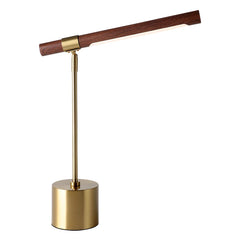 Brass Minimalist LED Desk Lamp with Wooden Accents