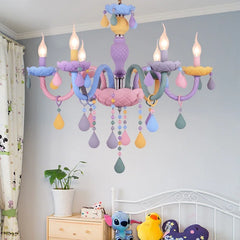 Macaron Crystal Chandelier Pastel Floral Semi-Flush Ceiling Light