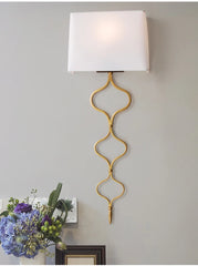 Gold Arabesque Link Wall Sconce with White Linen Shade
