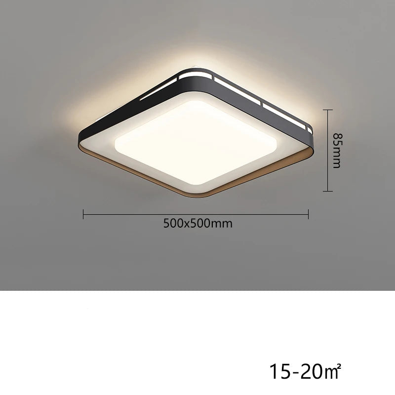 Square ceiling light with dimensions and specifications on a gray background