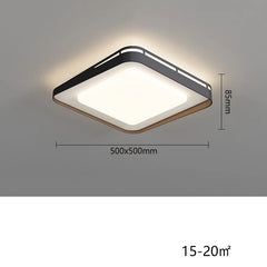 Square ceiling light with dimensions and specifications on a gray background