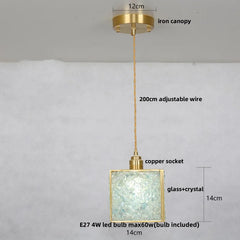 Pendant light with labeled parts and dimensions on a white background