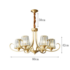 Gold Floral Crystal Chandelier with Fluted Glass Shades