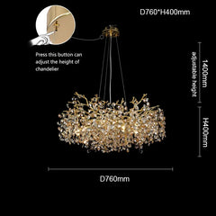 Gold Crystal Branch Pendant Light with Clear Faceted Crystals