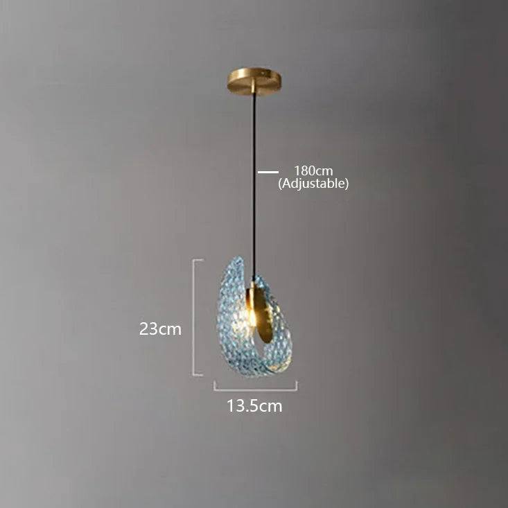 Pendant light with measurements on a gray background