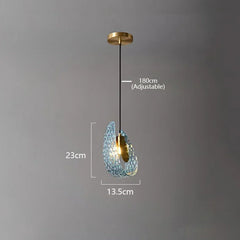 Pendant light with measurements on a gray background