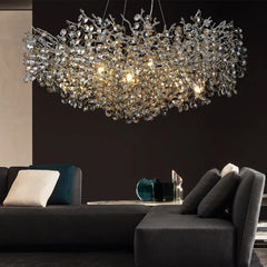 Gold Crystal Branch Pendant Light with Clear Faceted Crystals