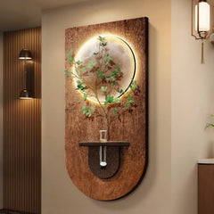 Wood Grain Wall Light with Integrated LED and Plant Holder