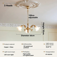 Gold Floral Chandelier With Frosted Glass Shades