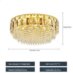 Gold Crystal Tiered Cascading Flush Mount Ceiling Light Fixture