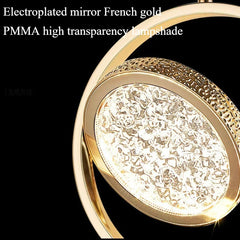 Gold Ring Pendant Light with Crystal Inlay and Swirling Design