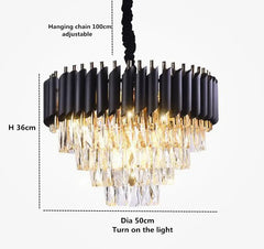 Tiered Crystal Chandelier with Black Accents and Gold Finish