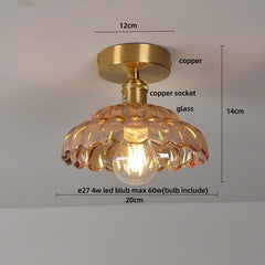 Ceiling light fixture with measurements on a plain background