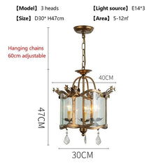 Gold Crystal Candelabra Pendant Light with Glass Shade