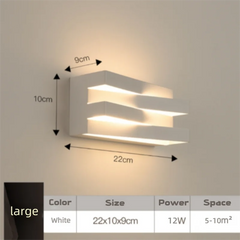 Wall-mounted light fixture with dimensions and specifications on a neutral background