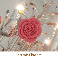 Pink Rose Ceramic Crystal Chandelier Semi-Flush Mount Light