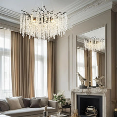 Modern Branch Crystal Chandelier with Cascading Icicle Droplets