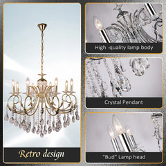 Gold Crystal Chandelier with Swirling Arms and Candle-Style Lights